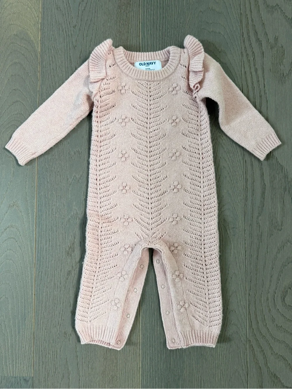 Old Navy Light Pink Knit Ruffle Footed One-Piece